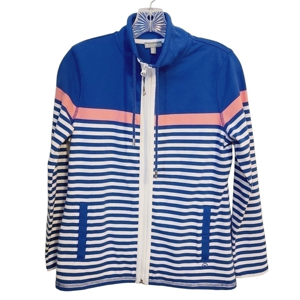 T by Talbots | Women's Stripped Full Zipper Sweatshirt (Size Small Petite)